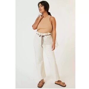 Anthropologie Maeve The Blair Crop Racerback Baby Tee Brown Tan Tank L Ribbed